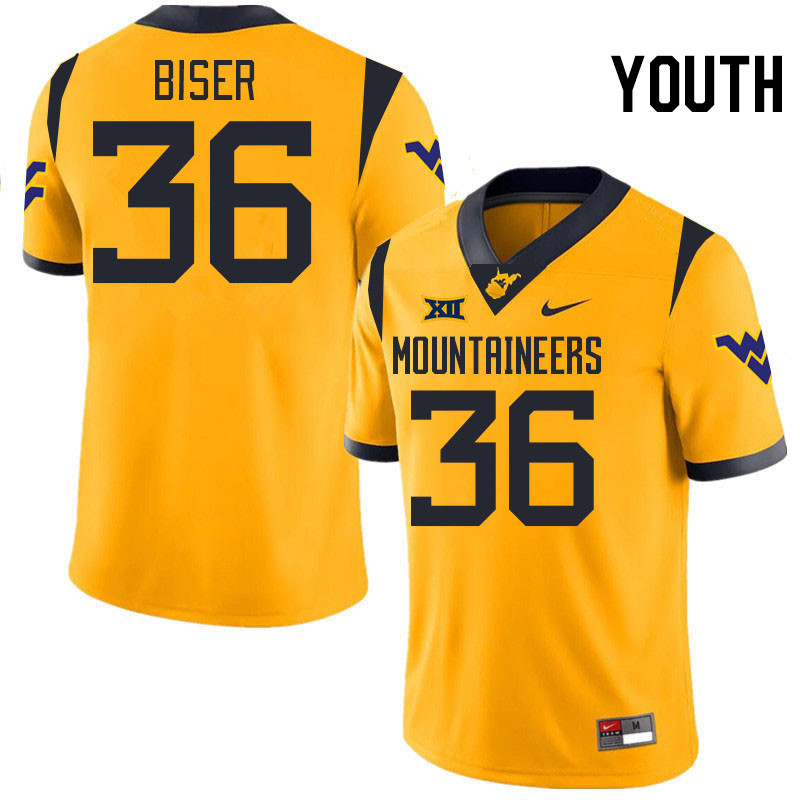 Youth #36 Caden Biser West Virginia Mountaineers College 2024 New Uniforms Football Jerseys Stitched